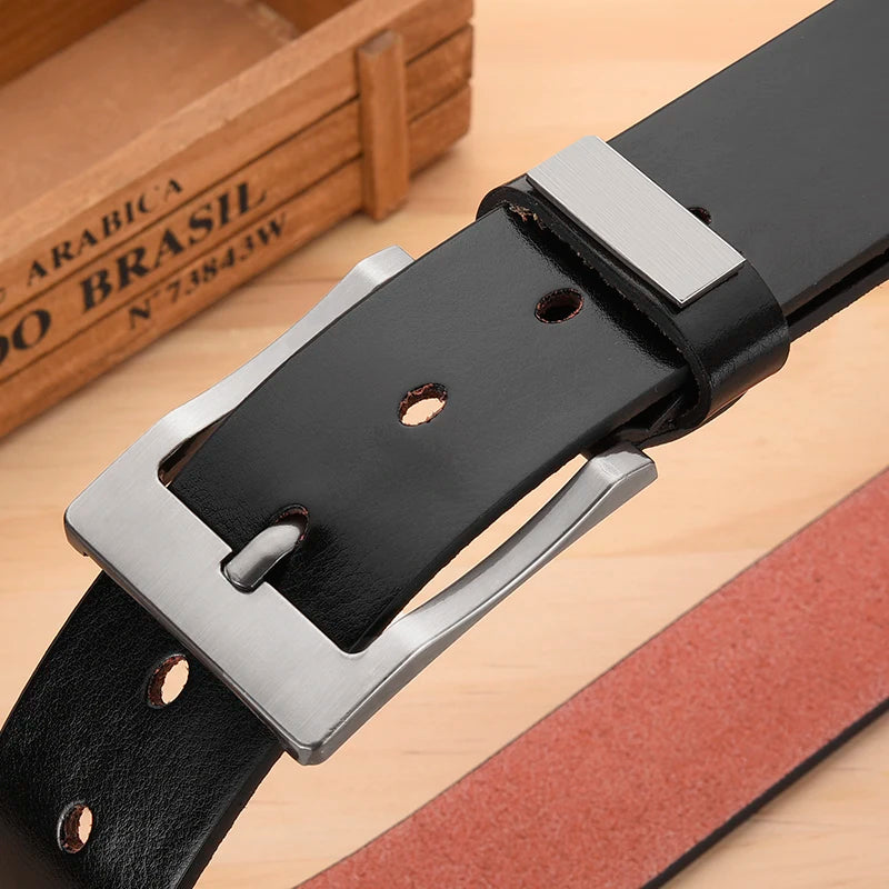 Men's Cow Leather Belt Classic Vintage Pin Buckle - Smarsty