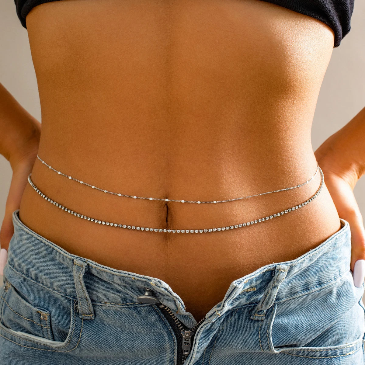 Boho Rhinestone Belly Chain Waist Belt Set - Smarsty