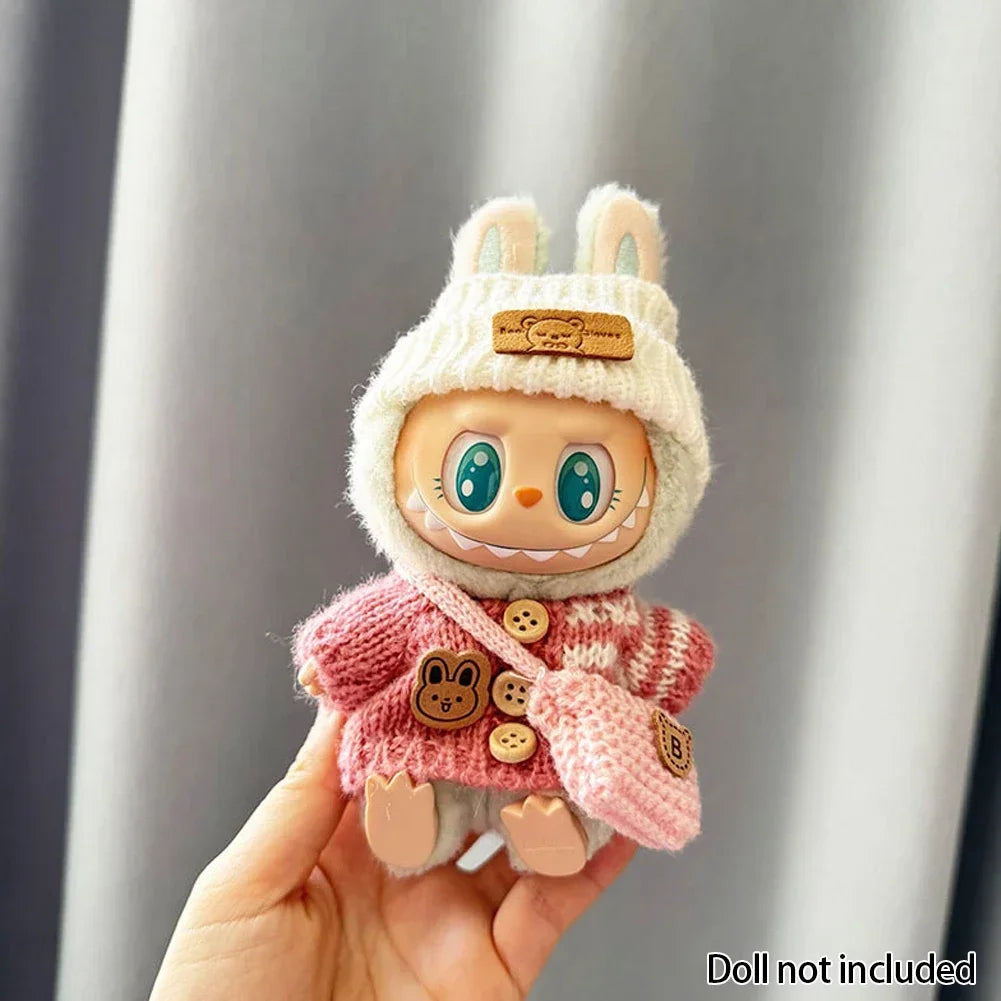 For 15-17 cm v1v2 Labubu Clothes outfit Labubu Sitting Party Bear Label Scarf Hat Bag Dolls Accessories Cute Decoration by Smarsty