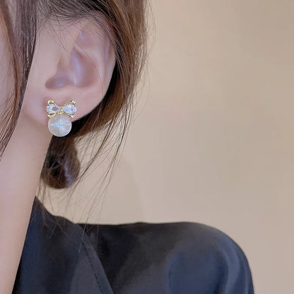 Pearl Long Earrings With Rhinestones For Wedding Fashion - Smarsty
