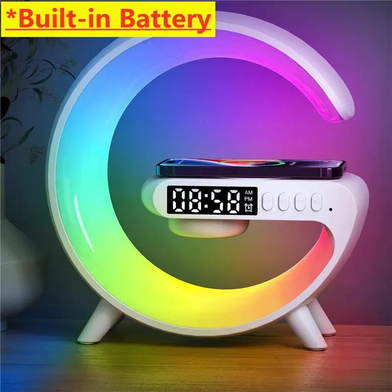 Wireless Charger Pad Stand With RGB Night Light Alarm Clock - Smarsty