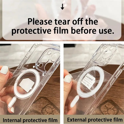 Luxury Wireless Charge Magsafe Transparent Case For iPhone 15 16 14 13 17 12 Pro Max Plus Magnetic Shockproof Soft Bumper Cover