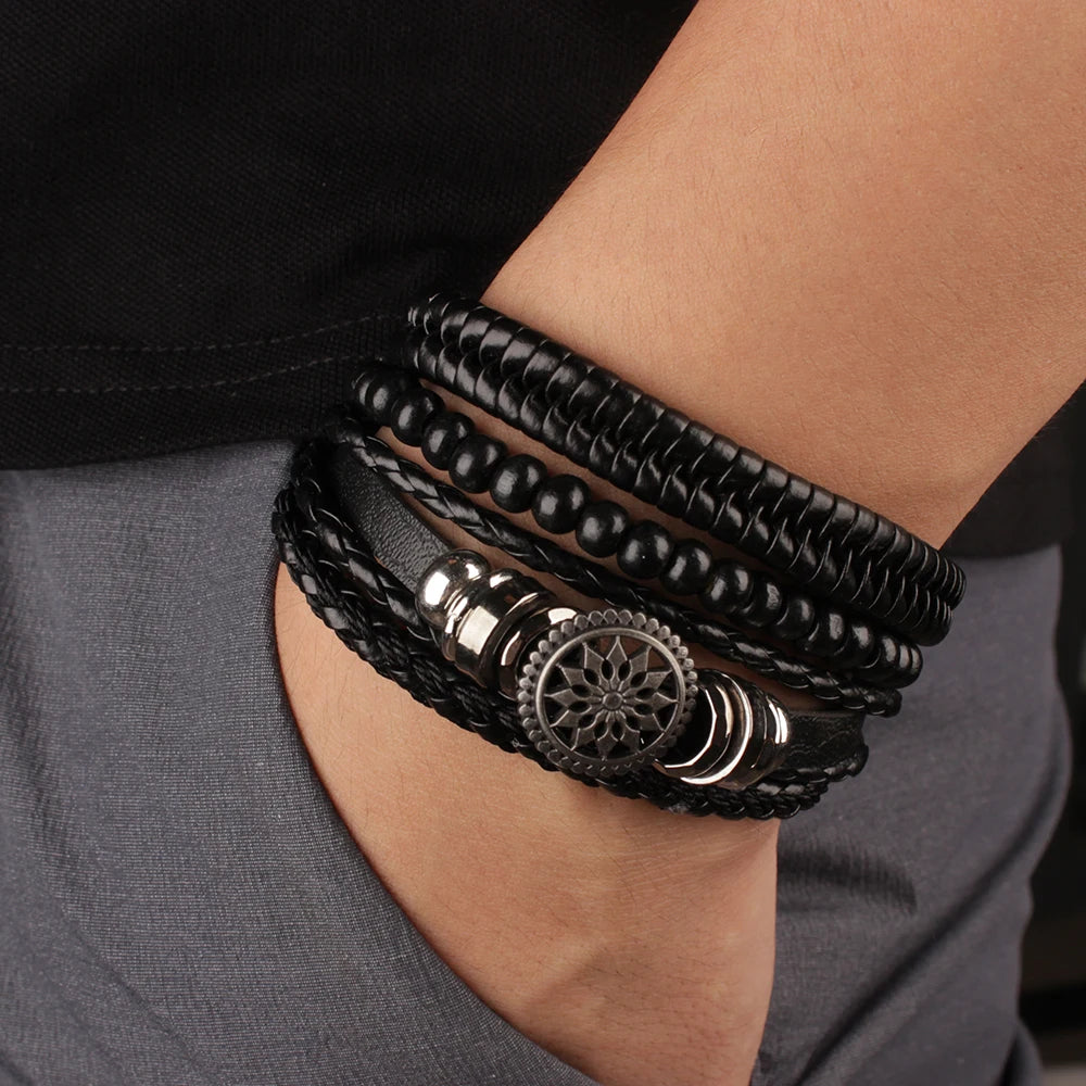 Braided Leather Bracelets for Men with Vintage Charms - Smarsty