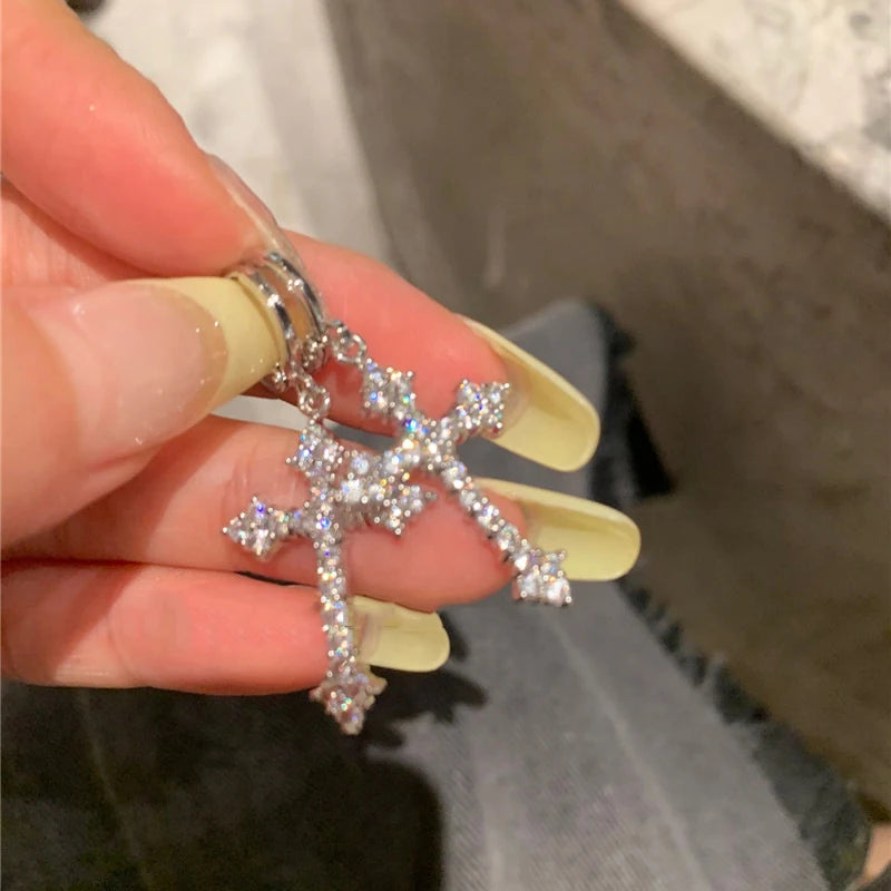 Rhinestone Cross Charm Drop Earrings for Women Fashion Style - Smarsty