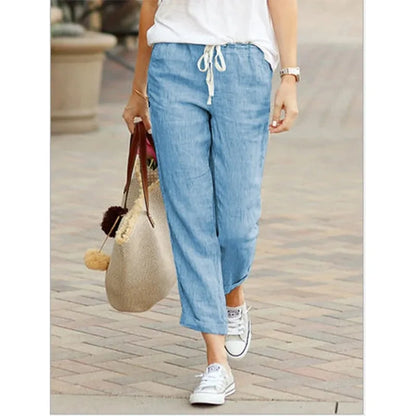 Autumn Cotton Women's Pants Y2K Black Drawstring Elastic Waist Casual Pants Female Loose Fashion Elegant Ladies Bottom - Smarsty