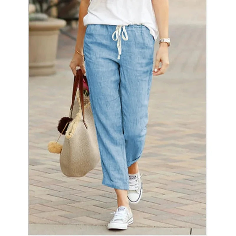 Autumn Cotton Women's Pants Y2K Black Drawstring Elastic Waist Casual Pants Female Loose Fashion Elegant Ladies Bottom - Smarsty
