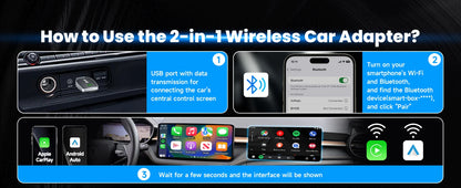 2-in-1 Wired to Wireless CarPlay Adapter & Android Auto Wireless Adapter Plug & Play