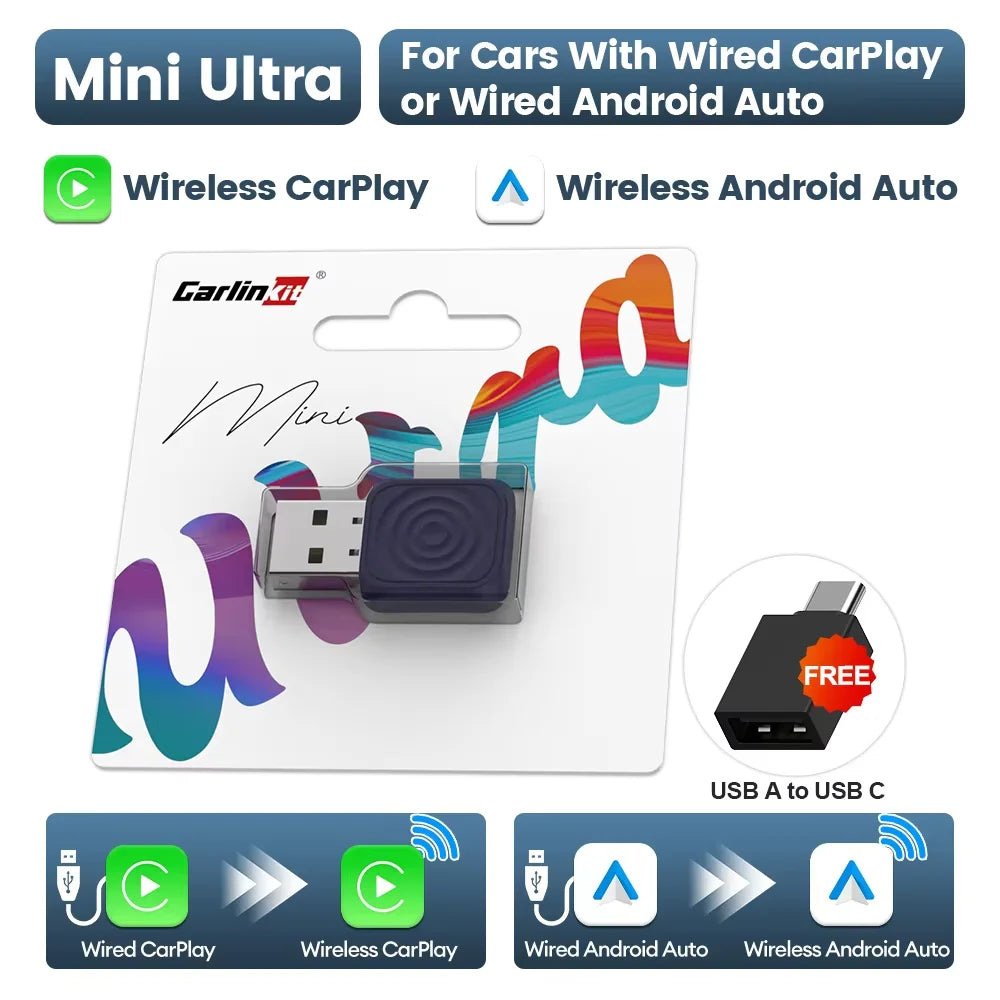 CarlinKit 5.0 Mini Ultra / Pro Wireless CarPlay & Android Auto Adapter For OEM Cars Upgrade WiFi BLE Wireless Auto-connect Phone