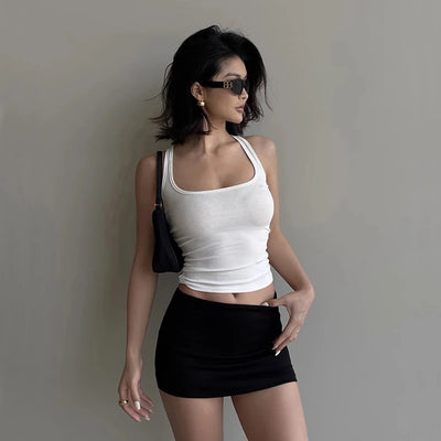 Women Scuplted Square Neck Tank Top - Smarsty