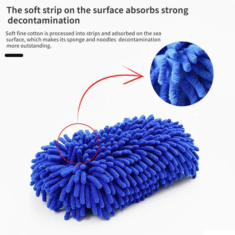 Absorbent Microfiber Chenille Car Wash Sponge Brush Kit - Smarsty
