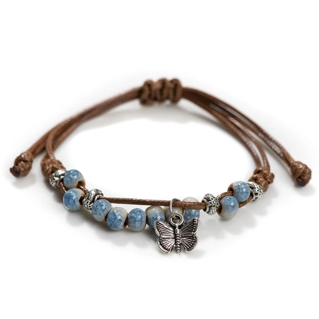 Handmade Vintage Ceramic Butterfly Adjustable Bracelet - Smarsty