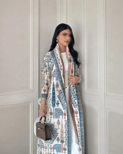Women's Fold Miyake Pleated Abaya Long Sleeve Print Foldable Collar Robe Cardigan Coat New Winter Fashion Original Design 2024 - Smarsty
