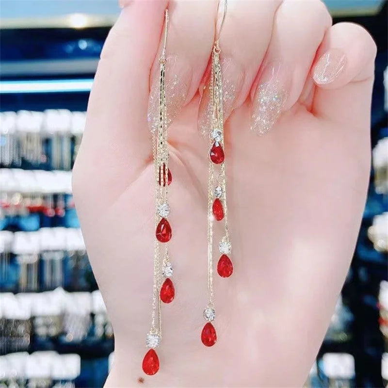 Luxury Green Zircon Drop Earrings with Long Tassel Design - Smarsty