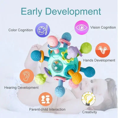 Baby Toys 0 12 Months Rotating Rattle Ball Grasping Activity Baby Development Toy Silicone Teether Baby Sensory Toys for Babies - Smarsty