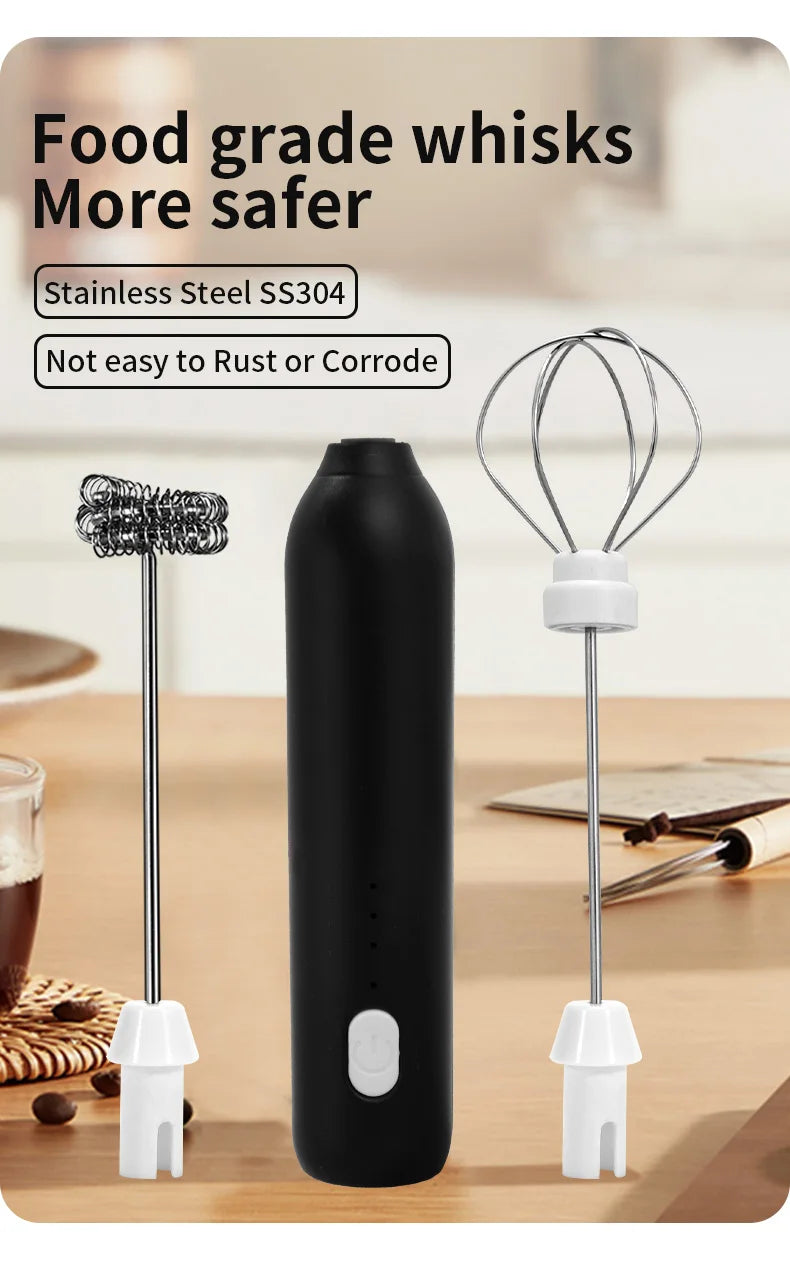 HOT  Electric Milk Frother + Egg Beater Wireless Type-C Charging 3 Speeds Mini Handheld Foam Maker Coffee Whisk Cooking Tools - Smarsty