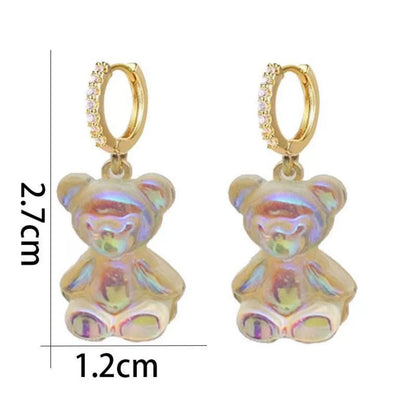 Cute Bear Drop Earrings for Women with Shiny Zircon Finish - Smarsty