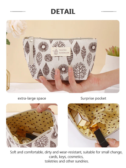Canvas Cosmetic Bag Zipper Case With Card Holder For Travel - Smarsty