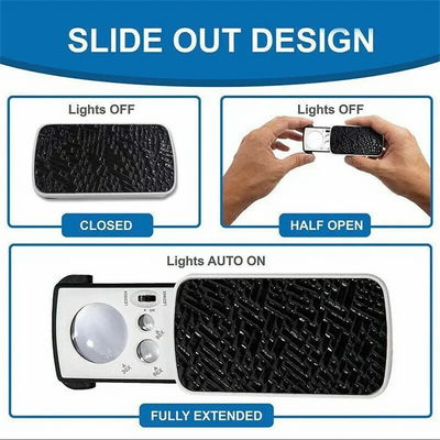 Portable Triplex Magnification Loupe 30X-90X-Slide-Out LED/UV Lighted Jewelry Magnifier for Precision Gemology & Micro-Engraving - Smarsty