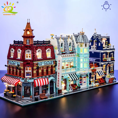 HUIQIBAO Toys MOC City Corner Coffee Shop Architecture Style Street View Micro Building Blocks for Children Construction Bricks - Smarsty