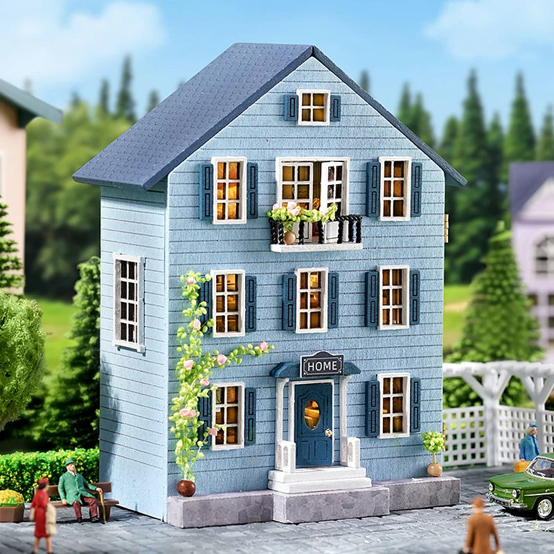 DIY Mini Wooden Doll House Assembly Building Model Pink Princess Villa Architecture Kit 3D Puzzle Dollhouse With Furniture Gifts by Smarsty
