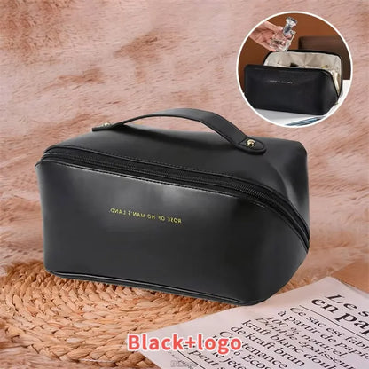 Fashion Portable PU Leather Large Capacity Travel Cosmetic Bags Makeup Pouch Women Waterproof Bathroom Multifunction Wash Bag - Smarsty