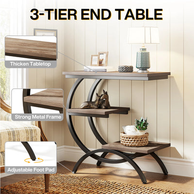 Tribesigns C-Shaped End Table, Industrial 3-Tier Small Table for Couch, Wood Bedside Table Snack Table with Storage Shelves - Smarsty