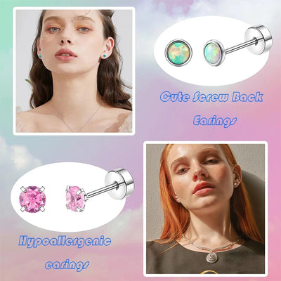 Stainless Steel Heart Moon Ear Studs Screw Back Cartilage - Smarsty