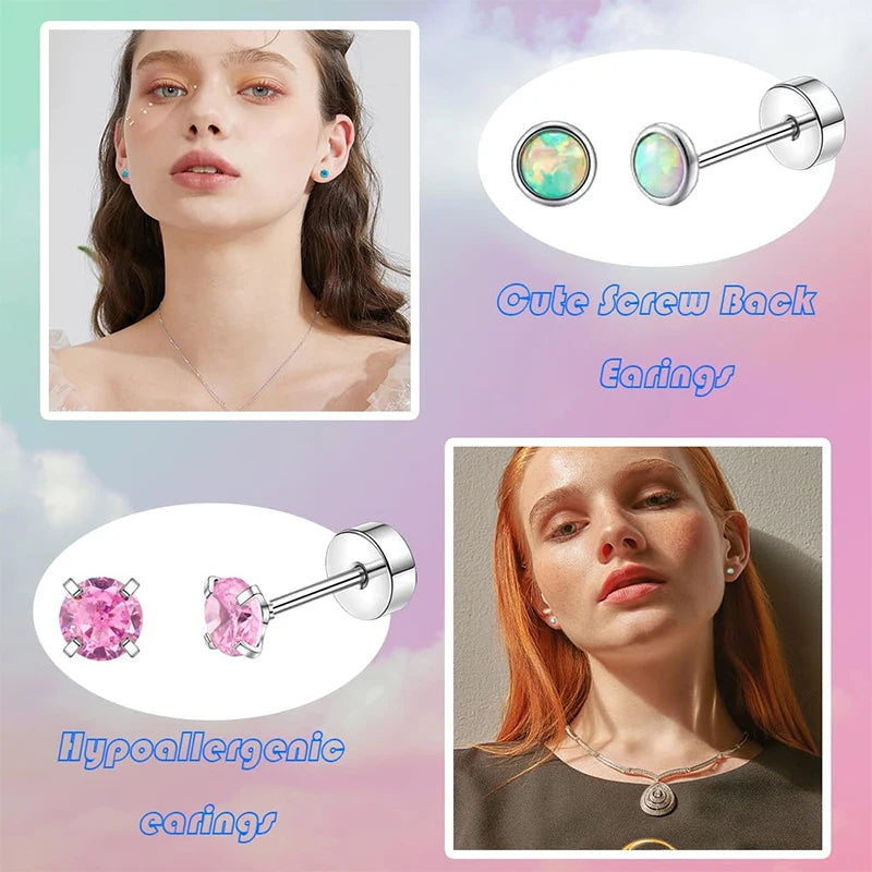 Stainless Steel Heart Moon Ear Studs Screw Back Cartilage - Smarsty