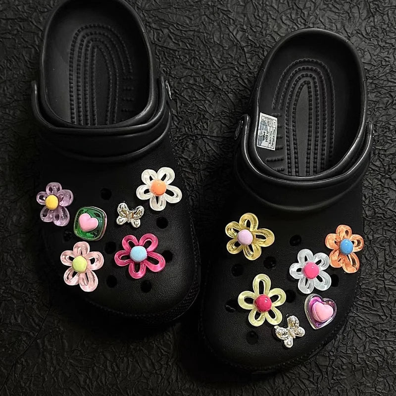 12pcs Set Shoes Decoration for Summer Sandals & Slippers Three-dimensional Colorful Flowers Shoes for Women DIY Shoe Accessories