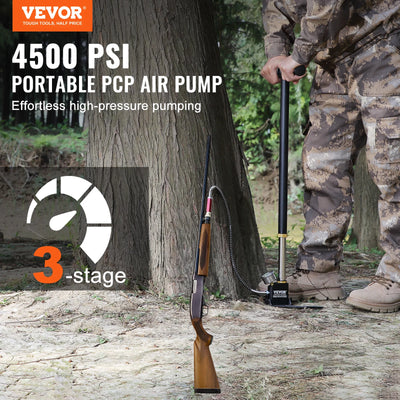 VEVOR 3 Stage PCP Pump 30MPa 4500PSI W/ Pressure Gauge Air Hand Stirrup Pump for Pistols, Rifles, Air Guns, Car Bicycle Hunting - Smarsty