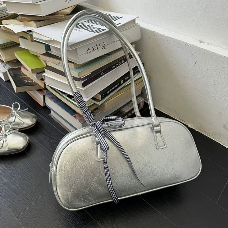 Large Capacity Silver Women Shoulder Bag Daily Use Casual - Smarsty