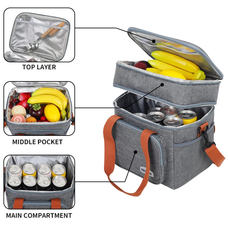 Double Layer Leakproof Lunch Bag Large Capacity Insulation - Smarsty