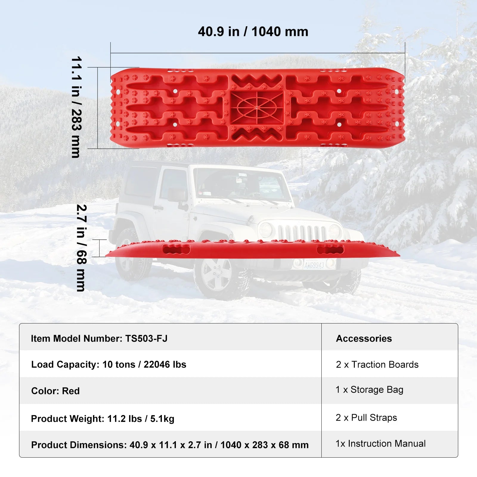 SucceBuy 10 TON Traction Boards with PP Material Recovery Boards for Off-road Vehicle Car Pickup SUV RV Pair Tire Traction Mats