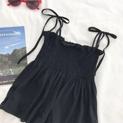Sexy Tank Top Bow Halter Crop Tops Women Summer Folds Camis Backless Camisole Casual Bandage Tee Female Sleeveless Cropped Vest - Smarsty