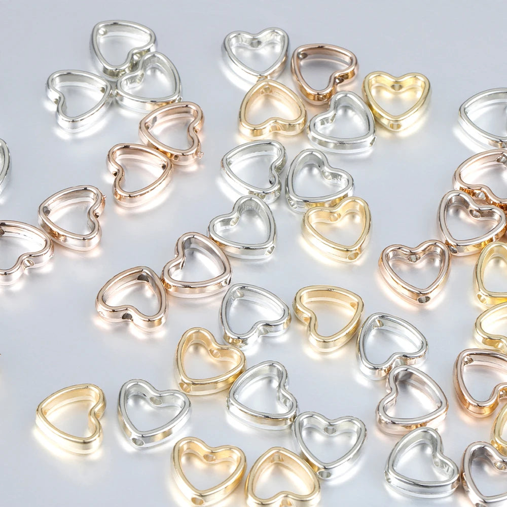 50pcs Heart Frame Beads Double Hole Spacers for Jewelry Making - Smarsty