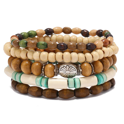 Ethnic Wood Bead Cactus Charms Bracelets for Women - Smarsty