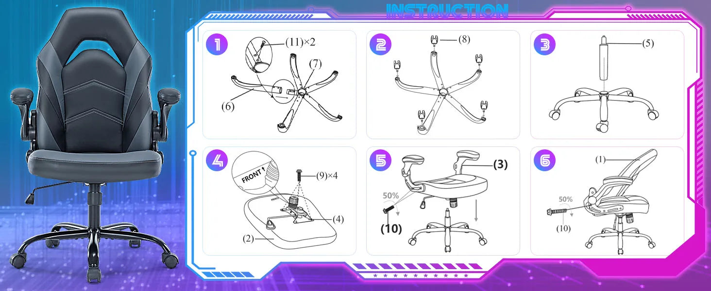 Ergonomic Office Computer Home Gaming Desk Chair Adjustable PU Leather Racing Chair Flip-up Armrest For Christmas Furniture