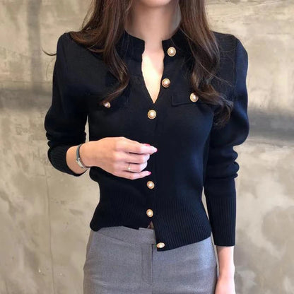 2025 Autumn Long Sleeve Fashion Women Cardigans Sweater Knitted Coat Short Casual Single Breasted Korean Slim Chic Ladies Tops - Smarsty