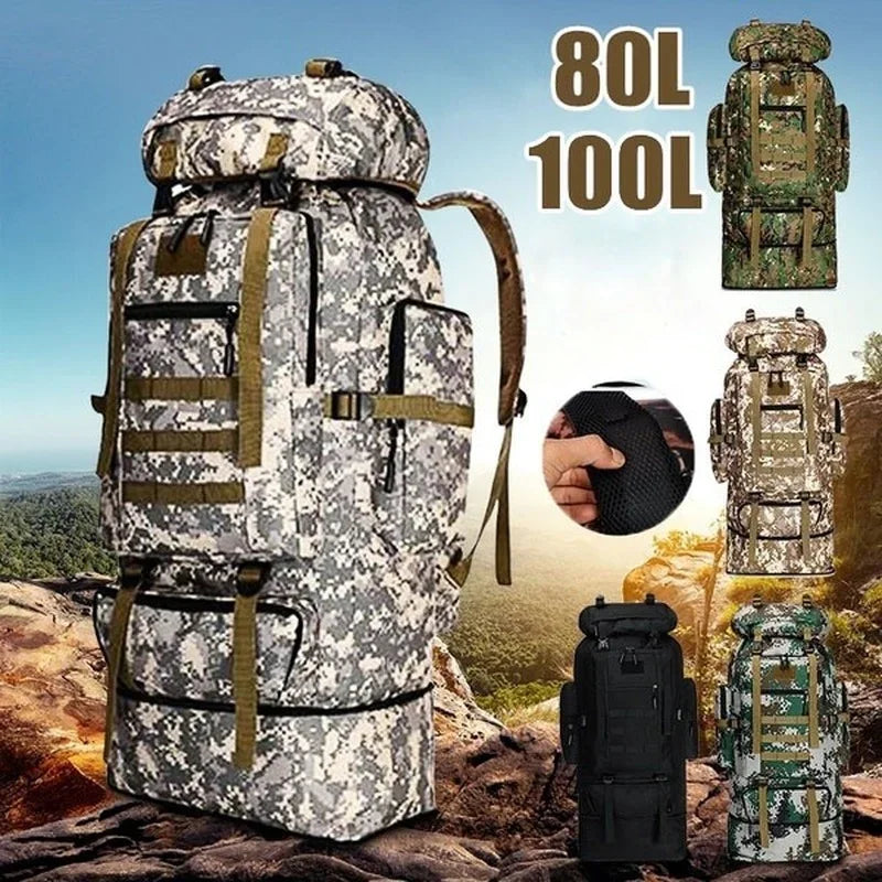 80L/100L  Mountaineering Bag Climb Bag Tactical Backpacks Large Backpack Outdoors Hiking Camping Travel Bags - Smarsty