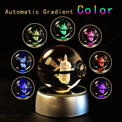 Pokemon Crystal Ball 3D Pikachu Mewtwo Mew Gengar Night Light Lamp Base Pokeball Crystal Pokemon Glass Ball Figure Birthday Gift - Smarsty