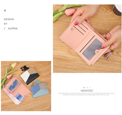 Fashion Women's Wallet Zipper Coin Purse Lady Short Clutch Purse Handbag Patchwork Leather Female Card Holder Wallet Phone Pouch - Smarsty
