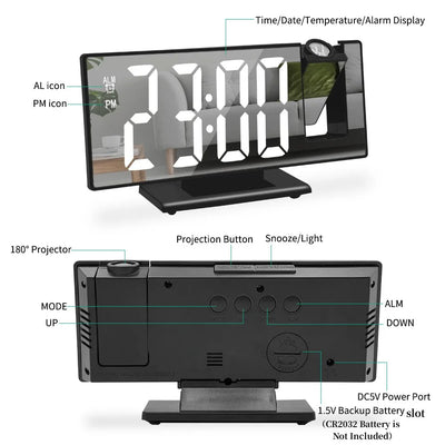 180 Degree Projection Alarm Clock with USB Charging - Smarsty