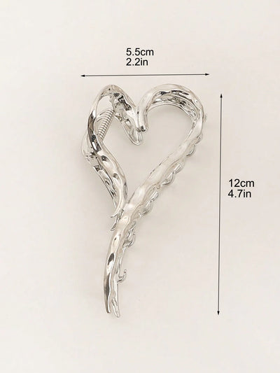 Silver Heart Hair Claw Clip Large Elegant Hold For Women - Smarsty