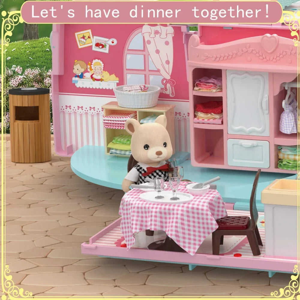 Dollhouse Koala Diary Girl Play House Toy Diy Tour Bus Bedroom Dresser Dining Kitchen Bathroom Shop Pretend Family Toys Girls by Smarsty