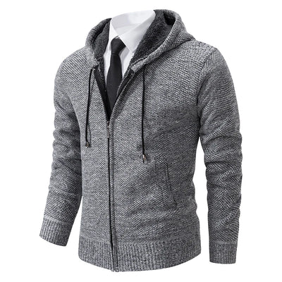 Autumn And Winter New Jersey Men's Casual Sports Coat Solid Color Stand Collar Wweater Grab Fleece Warm Zipper Cardigan - Smarsty