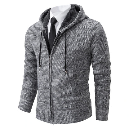 Autumn And Winter New Jersey Men's Casual Sports Coat Solid Color Stand Collar Wweater Grab Fleece Warm Zipper Cardigan - Smarsty