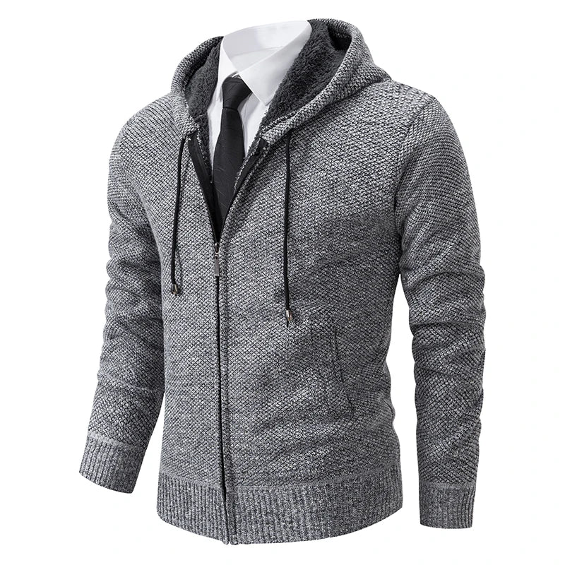 Autumn And Winter New Jersey Men's Casual Sports Coat Solid Color Stand Collar Wweater Grab Fleece Warm Zipper Cardigan - Smarsty