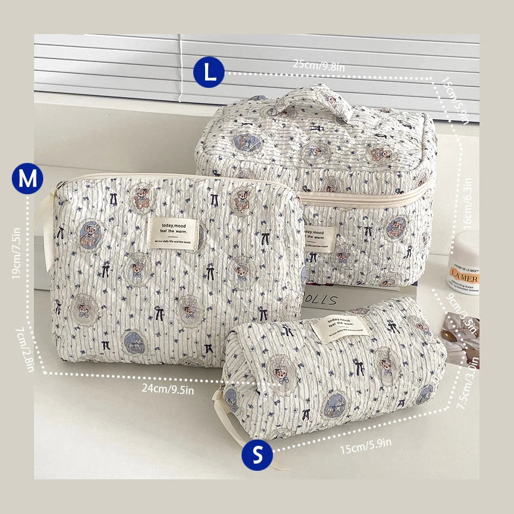 1pcs Cute Quilted Cotton Makeup Bag Women Zipper Cosmetic Organizer Cloth Handbag Box Shape Portable Toiletry Case for Girls - Smarsty