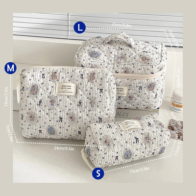 1pcs Cute Quilted Cotton Makeup Bag Women Zipper Cosmetic Organizer Cloth Handbag Box Shape Portable Toiletry Case for Girls - Smarsty