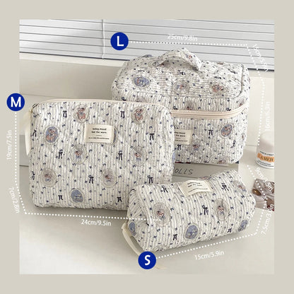 1pcs Cute Quilted Cotton Makeup Bag Women Zipper Cosmetic Organizer Cloth Handbag Box Shape Portable Toiletry Case for Girls - Smarsty